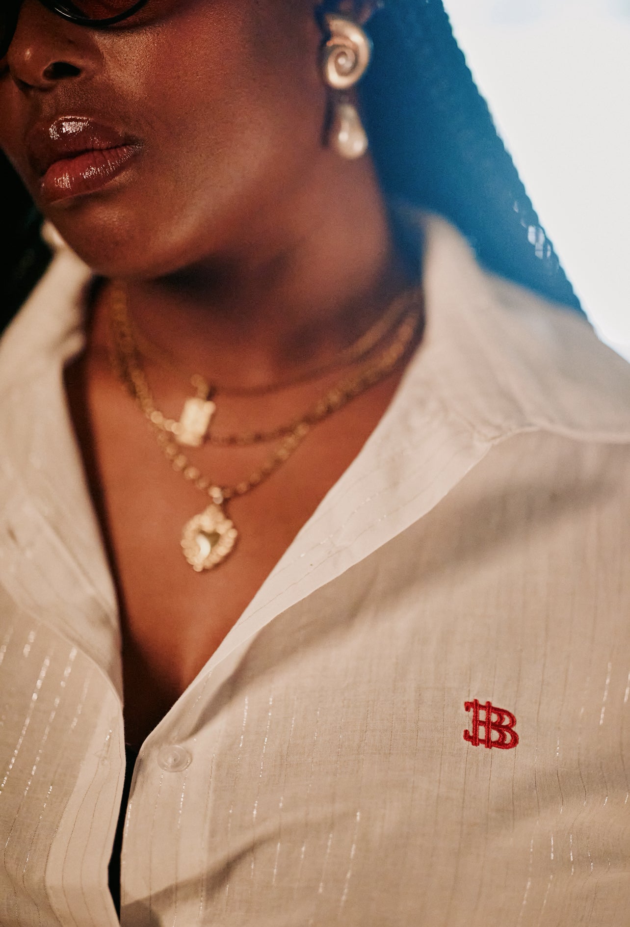 BB Ladies White Shirt – Silver Pinstripe