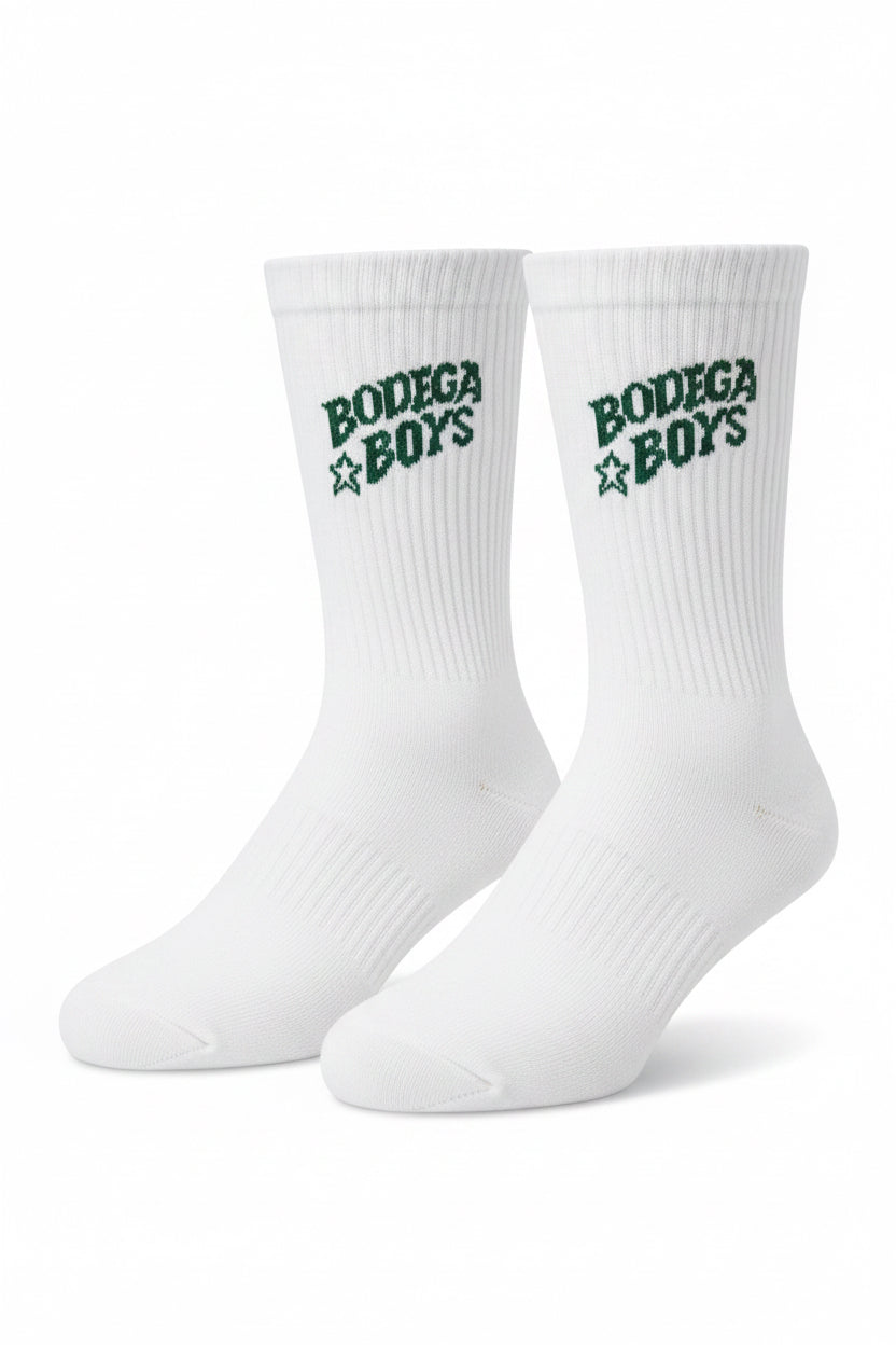 BB Socks – White & Green Star