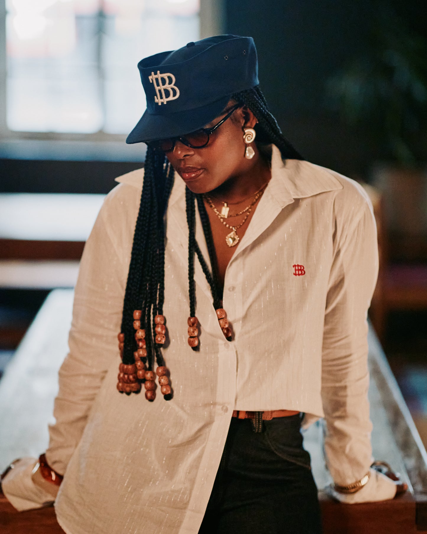 BB Ladies White Shirt – Silver Pinstripe
