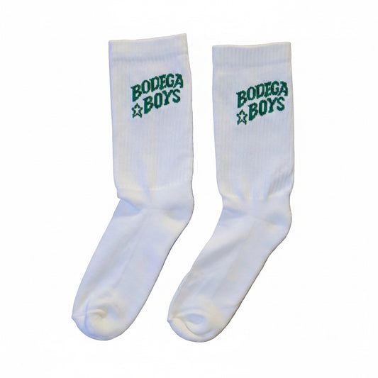 1 Socks - White & Green Star